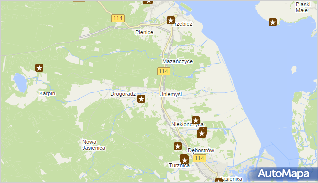 mapa Uniemyśl gmina Police, Uniemyśl gmina Police na mapie Targeo