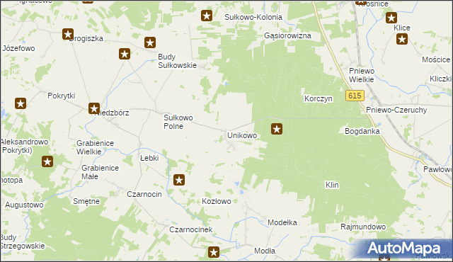 mapa Unikowo gmina Strzegowo, Unikowo gmina Strzegowo na mapie Targeo