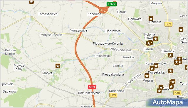 mapa Uniszowice, Uniszowice na mapie Targeo