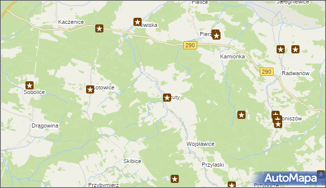 mapa Urzuty gmina Nowogród Bobrzański, Urzuty gmina Nowogród Bobrzański na mapie Targeo