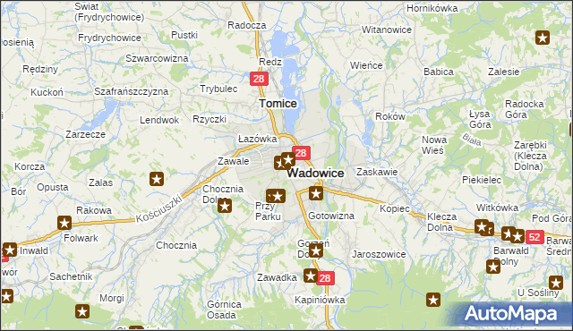 mapa Wadowice, Wadowice na mapie Targeo