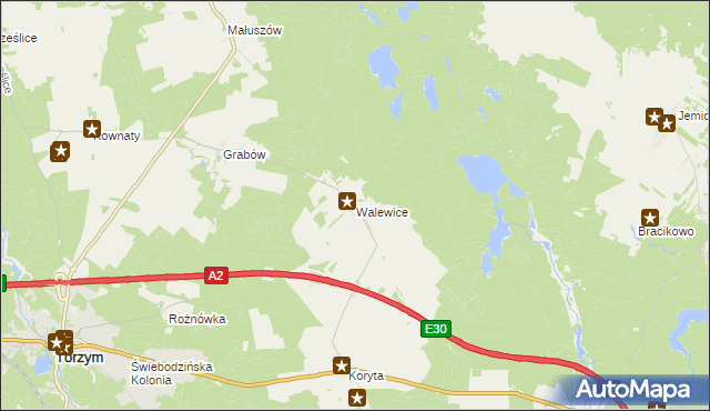 mapa Walewice gmina Torzym, Walewice gmina Torzym na mapie Targeo