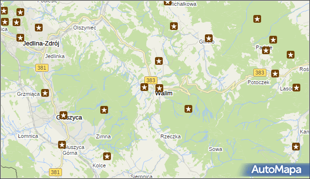 mapa Walim powiat wałbrzyski, Walim powiat wałbrzyski na mapie Targeo