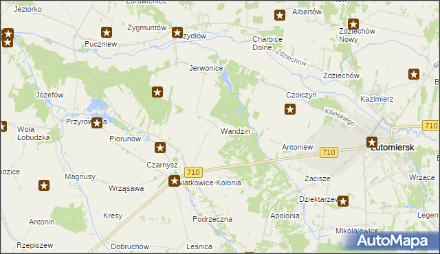 mapa Wandzin gmina Wodzierady, Wandzin gmina Wodzierady na mapie Targeo