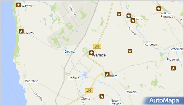 mapa Warnice powiat pyrzycki, Warnice powiat pyrzycki na mapie Targeo