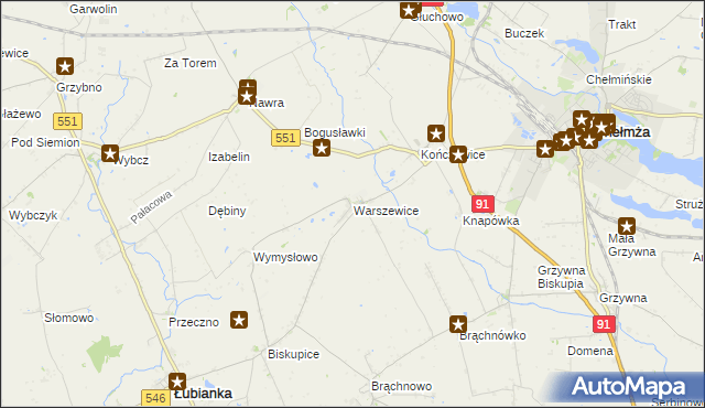 mapa Warszewice gmina Łubianka, Warszewice gmina Łubianka na mapie Targeo
