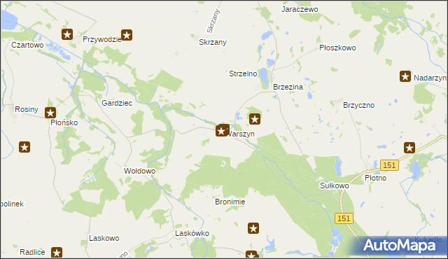 mapa Warszyn gmina Dolice, Warszyn gmina Dolice na mapie Targeo