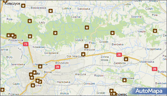 mapa Warzyce, Warzyce na mapie Targeo