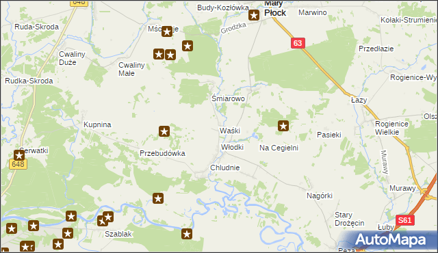 mapa Waśki gmina Mały Płock, Waśki gmina Mały Płock na mapie Targeo