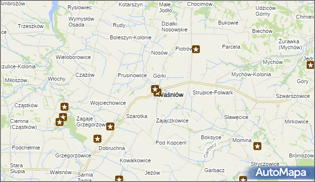 mapa Waśniów, Waśniów na mapie Targeo