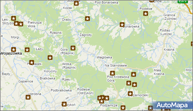 mapa Węglówka gmina Korczyna, Węglówka gmina Korczyna na mapie Targeo