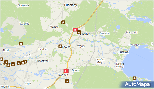 mapa Węgry gmina Turawa, Węgry gmina Turawa na mapie Targeo