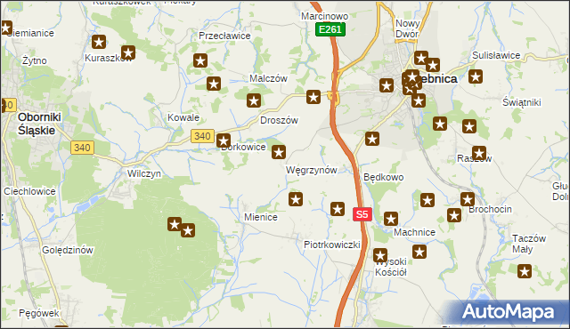 mapa Węgrzynów gmina Trzebnica, Węgrzynów gmina Trzebnica na mapie Targeo