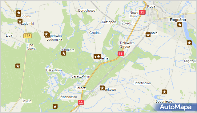 mapa Wełna gmina Rogoźno, Wełna gmina Rogoźno na mapie Targeo