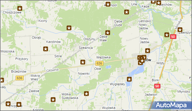 mapa Wężówka gmina Jadów, Wężówka gmina Jadów na mapie Targeo