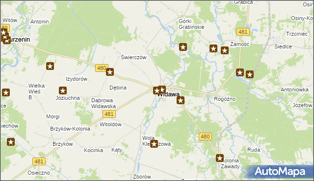 mapa Widawa powiat łaski, Widawa powiat łaski na mapie Targeo