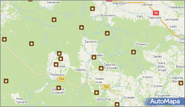 mapa Widełki gmina Daleszyce, Widełki gmina Daleszyce na mapie Targeo