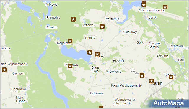 mapa Wiele gmina Karsin, Wiele gmina Karsin na mapie Targeo