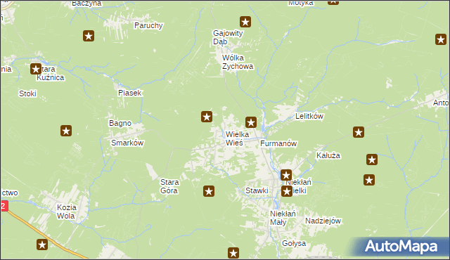 mapa Wielka Wieś gmina Stąporków, Wielka Wieś gmina Stąporków na mapie Targeo