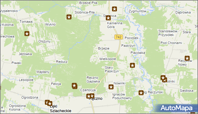 mapa Wielkopole gmina Ręczno, Wielkopole gmina Ręczno na mapie Targeo