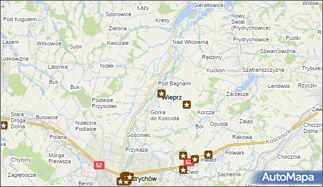 mapa Wieprz powiat wadowicki, Wieprz powiat wadowicki na mapie Targeo