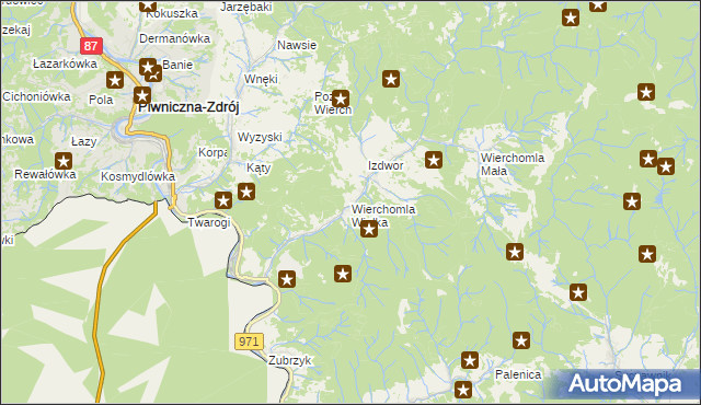 mapa Wierchomla Wielka, Wierchomla Wielka na mapie Targeo