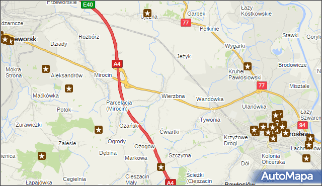 mapa Wierzbna gmina Pawłosiów, Wierzbna gmina Pawłosiów na mapie Targeo