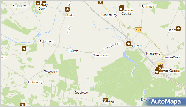 mapa Wierzbowo gmina Iłowo-Osada, Wierzbowo gmina Iłowo-Osada na mapie Targeo