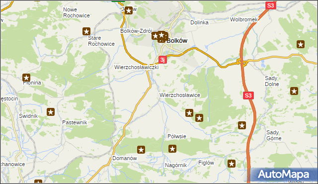mapa Wierzchosławice gmina Bolków, Wierzchosławice gmina Bolków na mapie Targeo