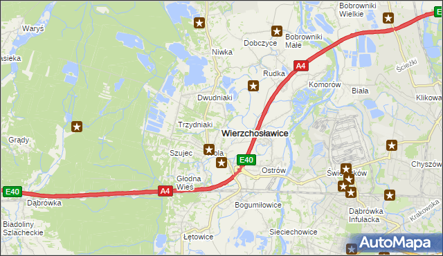 mapa Wierzchosławice powiat tarnowski, Wierzchosławice powiat tarnowski na mapie Targeo