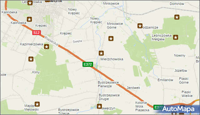 mapa Wierzchowiska gmina Piaski, Wierzchowiska gmina Piaski na mapie Targeo