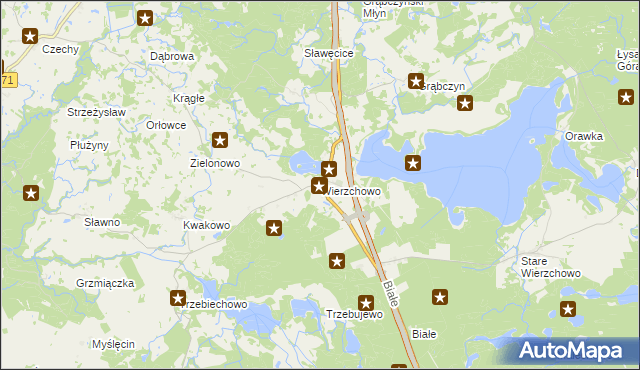 mapa Wierzchowo gmina Szczecinek, Wierzchowo gmina Szczecinek na mapie Targeo