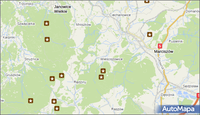 mapa Wieściszowice, Wieściszowice na mapie Targeo