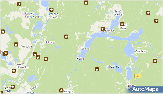 mapa Wikno gmina Nidzica, Wikno gmina Nidzica na mapie Targeo