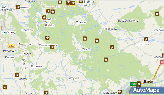 mapa Wilcza gmina Kłodzko, Wilcza gmina Kłodzko na mapie Targeo