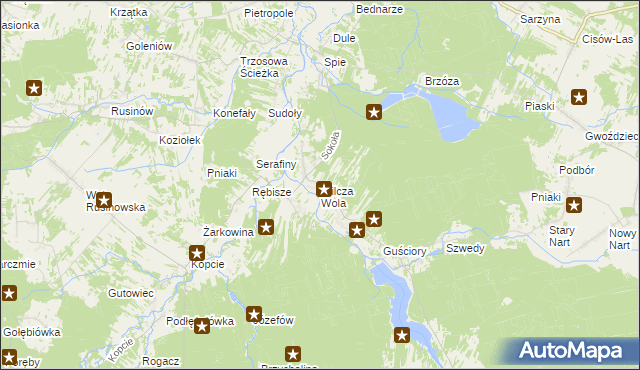 mapa Wilcza Wola gmina Dzikowiec, Wilcza Wola gmina Dzikowiec na mapie Targeo