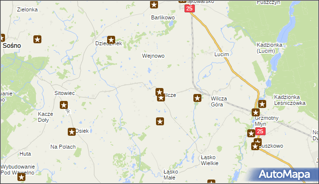 mapa Wilcze gmina Koronowo, Wilcze gmina Koronowo na mapie Targeo