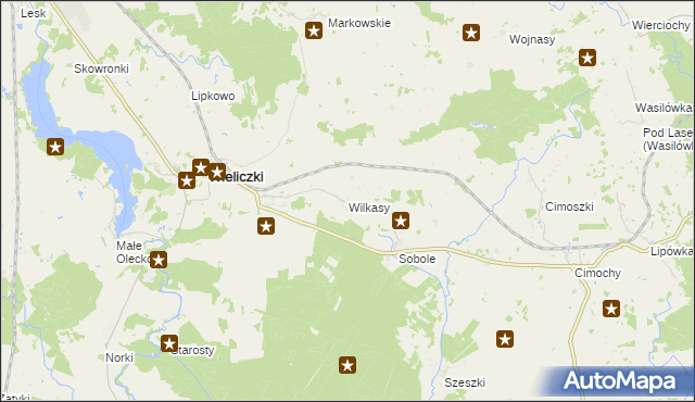 mapa Wilkasy gmina Wieliczki, Wilkasy gmina Wieliczki na mapie Targeo
