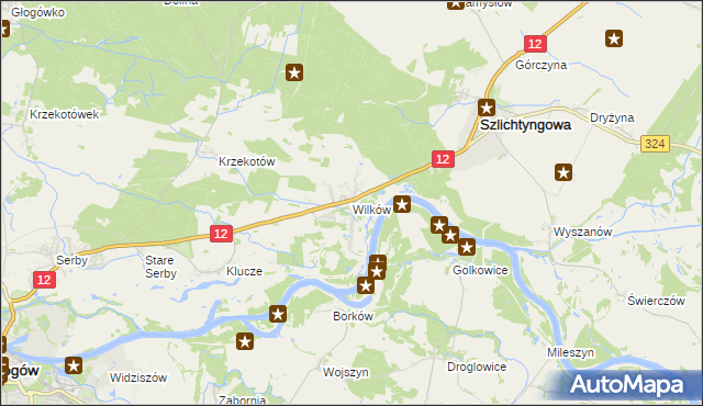 mapa Wilków gmina Głogów, Wilków gmina Głogów na mapie Targeo