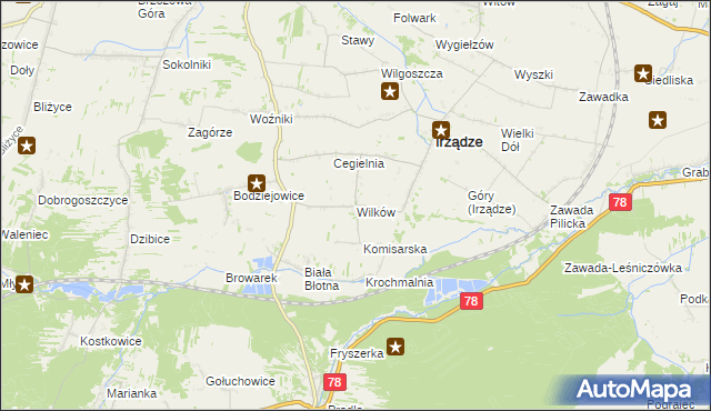 mapa Wilków gmina Irządze, Wilków gmina Irządze na mapie Targeo