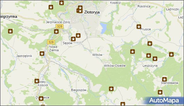 mapa Wilków gmina Złotoryja, Wilków gmina Złotoryja na mapie Targeo