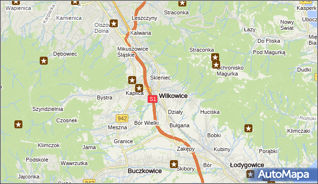 mapa Wilkowice powiat bielski, Wilkowice powiat bielski na mapie Targeo