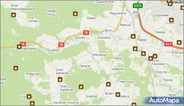 mapa Wilkowyja gmina Garwolin, Wilkowyja gmina Garwolin na mapie Targeo