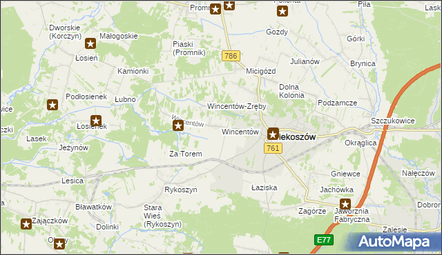 mapa Wincentów gmina Piekoszów, Wincentów gmina Piekoszów na mapie Targeo