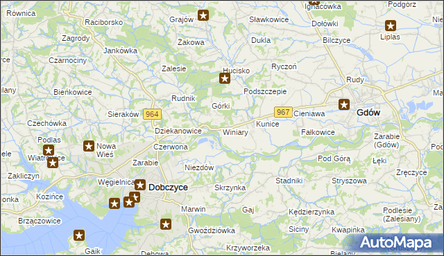 mapa Winiary gmina Gdów, Winiary gmina Gdów na mapie Targeo