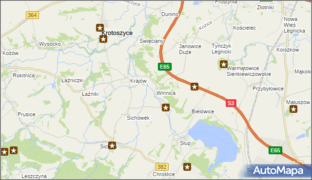 mapa Winnica gmina Krotoszyce, Winnica gmina Krotoszyce na mapie Targeo