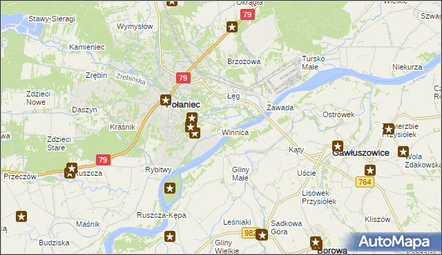 mapa Winnica gmina Połaniec, Winnica gmina Połaniec na mapie Targeo