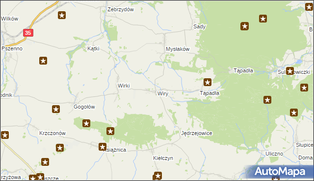 mapa Wiry gmina Marcinowice, Wiry gmina Marcinowice na mapie Targeo