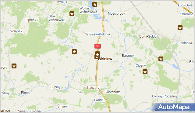 mapa Wiśniew powiat siedlecki, Wiśniew powiat siedlecki na mapie Targeo