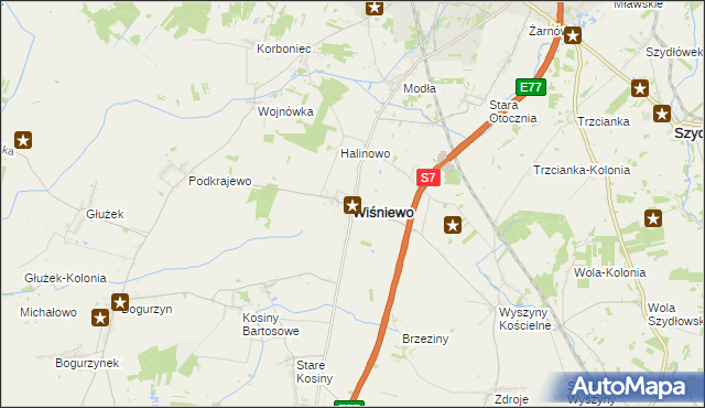 mapa Wiśniewo powiat mławski, Wiśniewo powiat mławski na mapie Targeo